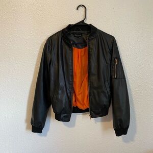 Black Bomber Jacket with Orange Lining